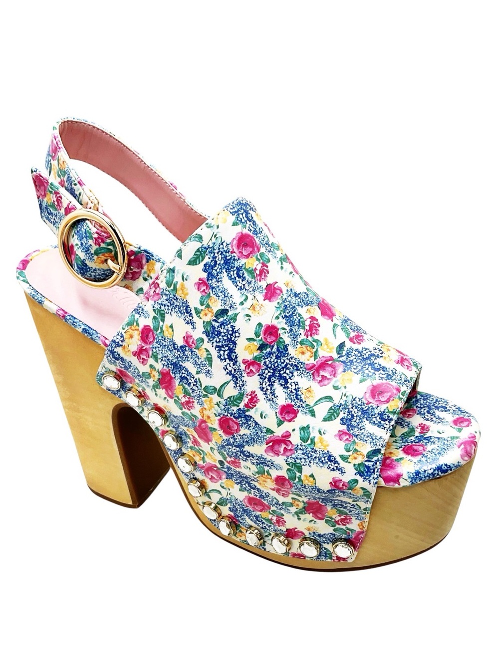 {Sugar Thrillz} Cottage Calling Floral Print Peep-Toe Platform Clogs